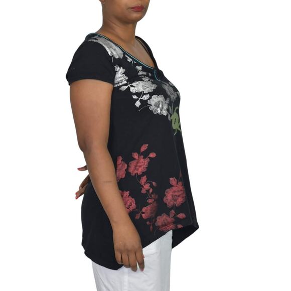 Desigual Cirque du Soleil Tee Black Foil Metallic Sharkbite T Shirt Size Small - Picture 15 of 15